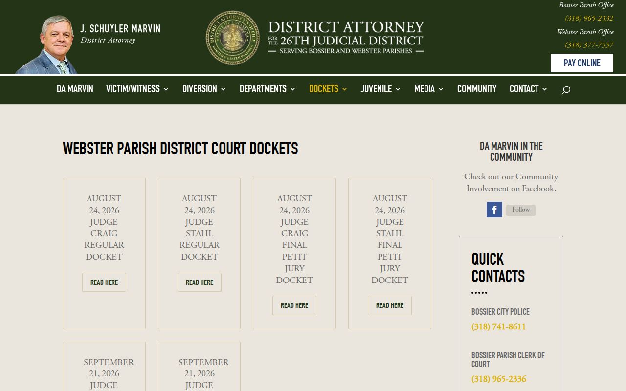 Webster Parish criminal docket and arrest disposition records