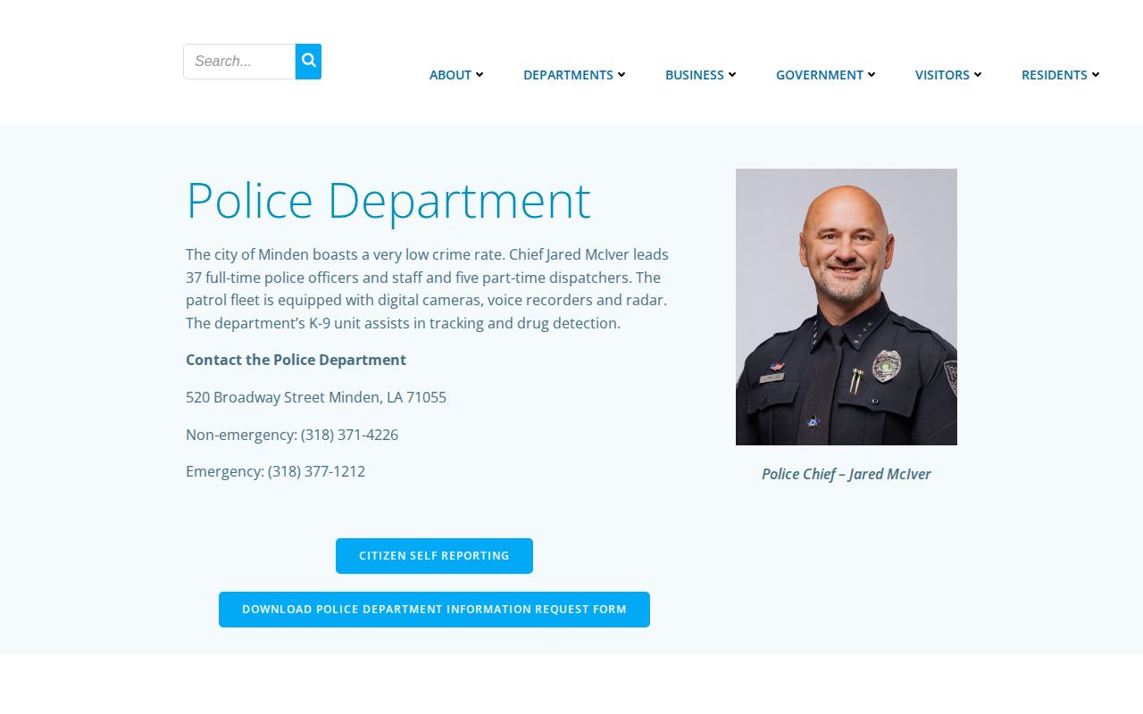 Minden Police Department official arrest records source in Webster Parish
